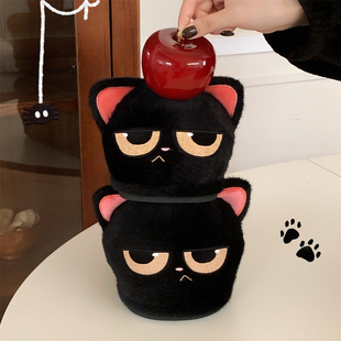 男女士ins生气小黑猫少女心休闲情侣毛毛鞋 高级感冬季 可爱棉拖鞋