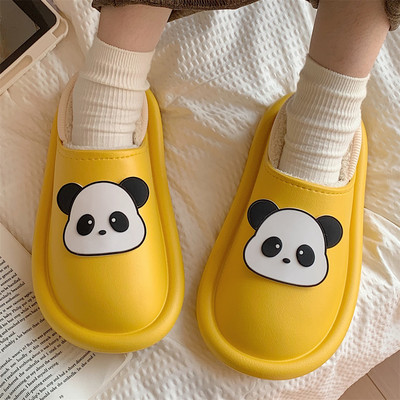冬季可爱熊猫包跟儿童防水棉拖鞋