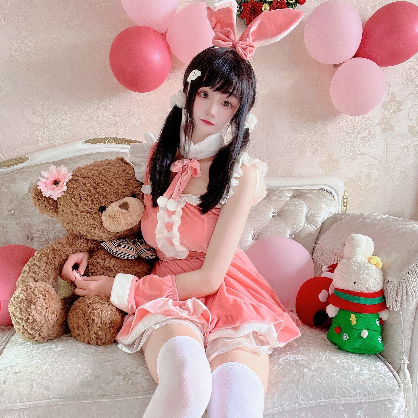 2025新款圣诞装女性感粉色连衣裙制服万圣节制服套装cos服
