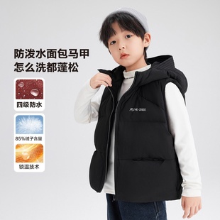 2025新款左西童装男童羽绒马甲外穿红色拜年服儿童连帽背心外