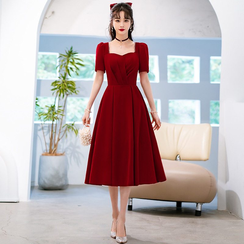 2026新款敬酒服新娘夏季短袖小个子订婚回门大码丝绒婚礼敬酒礼服