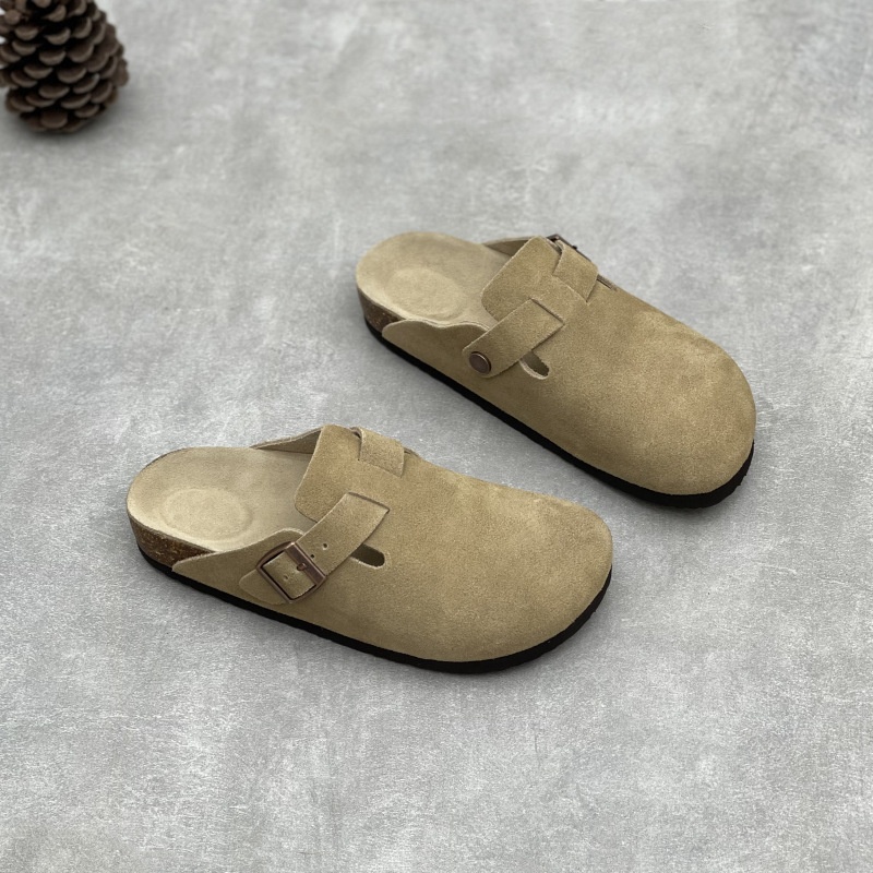 2025新款夏季手工真皮勃肯半拖软皮包头厚底拖鞋时尚百搭真皮