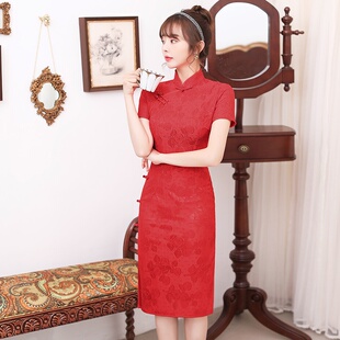 复古中国风礼仪表演连衣 日常旗袍改良修身 2026新款 蕾丝中长款
