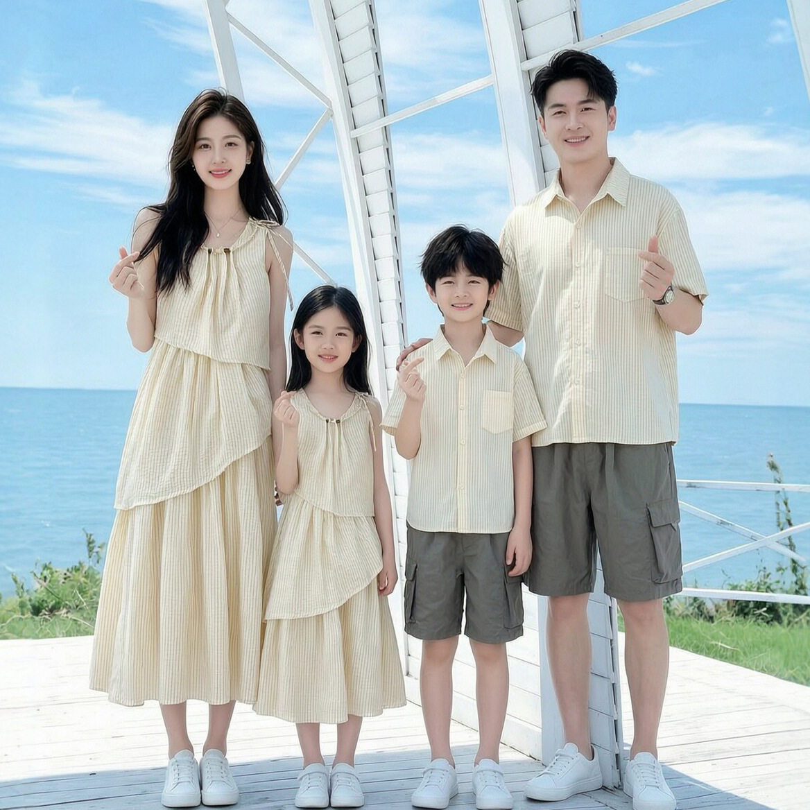 2026新款夏季亲子装一家三口四口旅游度假海边母女连衣裙情侣套装