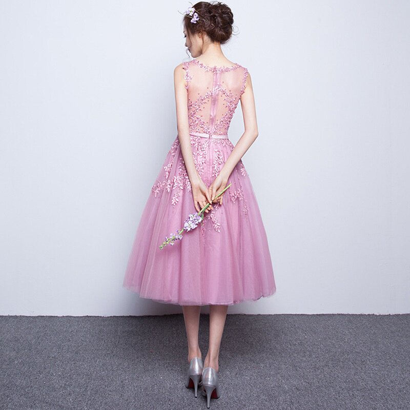 2025新款短款韩版公主裙时尚春夏舞会宴会粉色婚纱蕾丝晚礼服