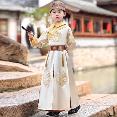 2025新款清朝阿哥服装男童古装汉服满族皇子贝勒爷清代皇帝龙袍
