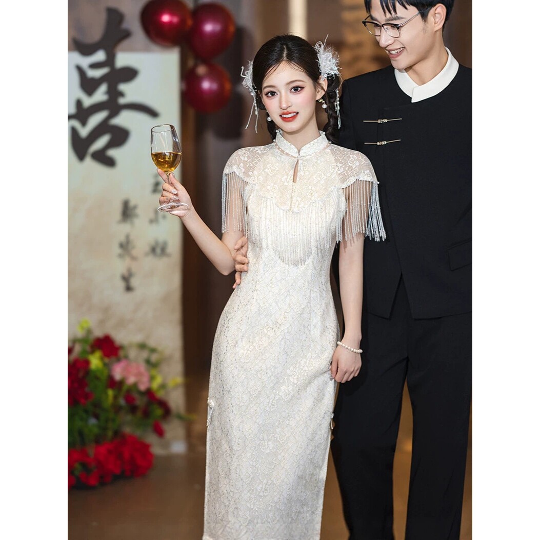 2026新款新中式订婚礼服旗袍敬酒服回门出阁宴新娘披肩套装夏季高
