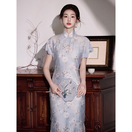 2026新款绝美中式国风改良旗袍女天丝素雅夏季年轻款少女花瓣