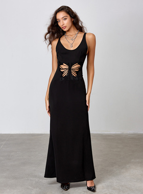 VOWOW原创 盛夏蝴蝶弹力哑光镂空蝴蝶连衣裙修身性感气质礼服