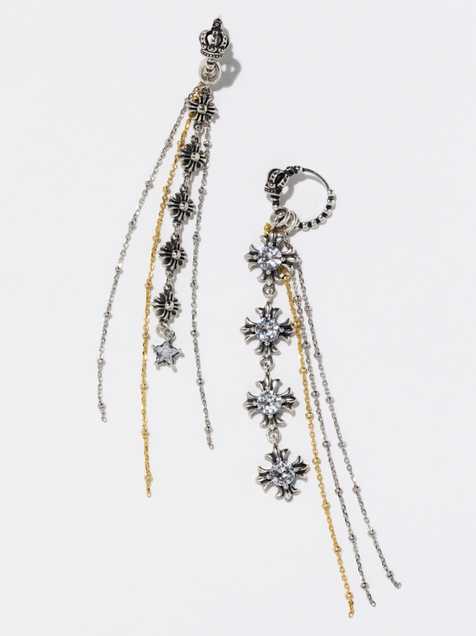 VOWOW金银撞色S925纯银流苏耳环耳饰