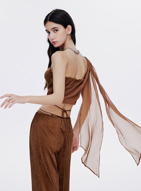 VOWOW 飘带麂皮抹胸绑带阔脱裤套装