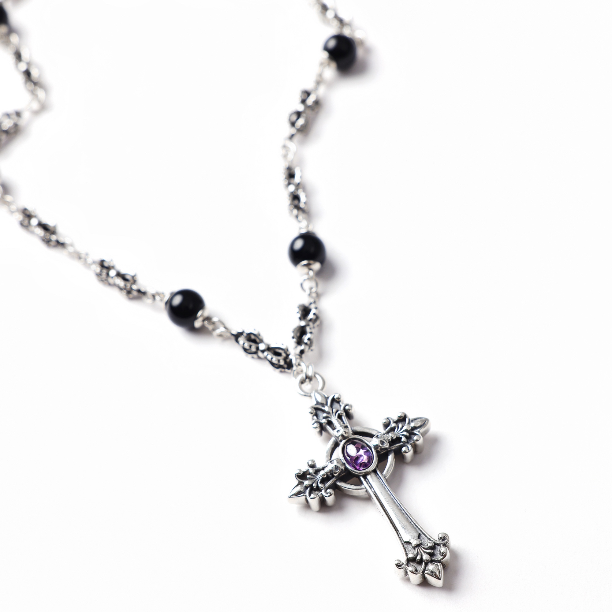 VOWOW 紫罗兰十字架黑曜石项链