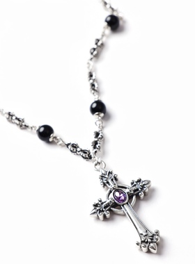 VOWOW 紫罗兰十字架黑曜石项链