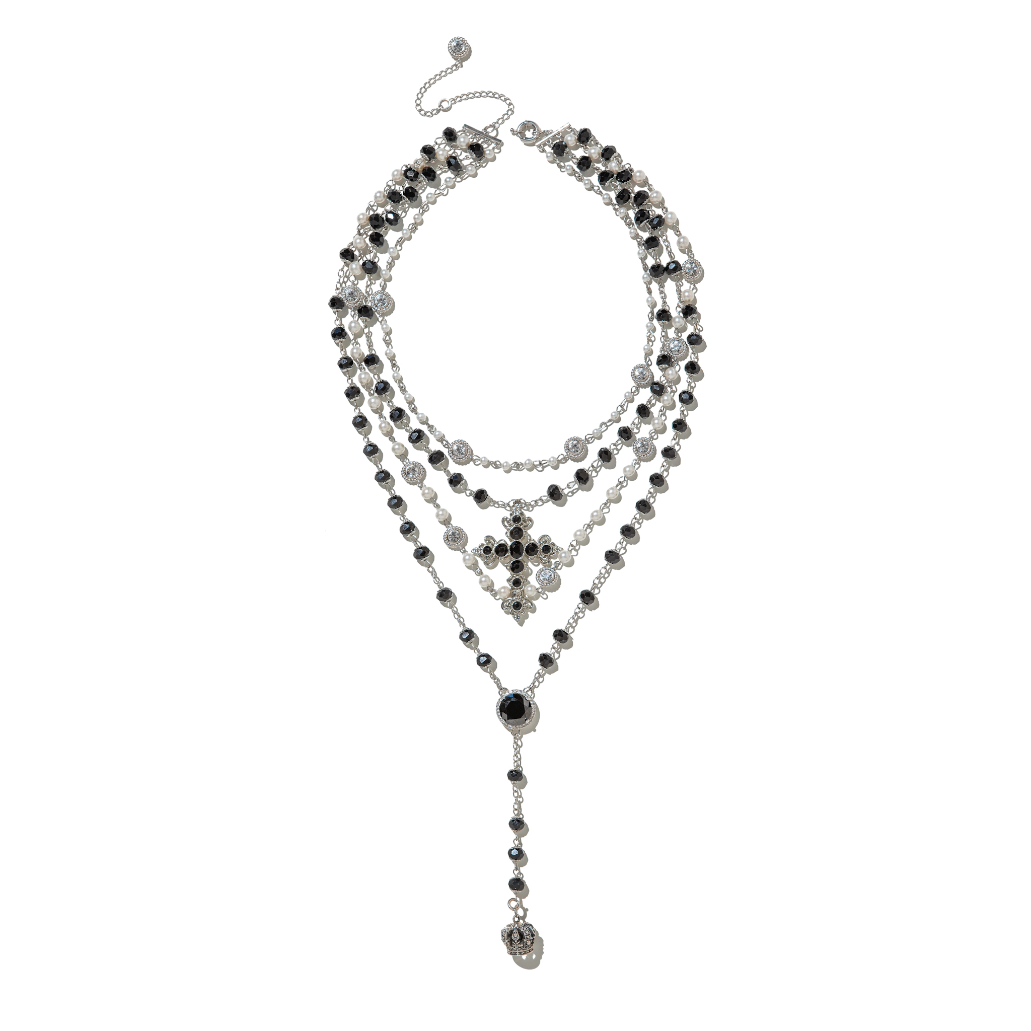 VOWOW黑曜石十字架珍珠叠链项链