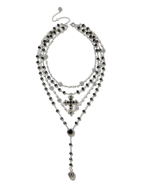 VOWOW黑曜石十字架珍珠叠链项链