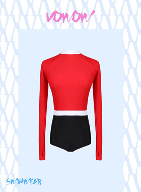 VOWOW原创 90‘s复古港风chic纯欲长袖连体泳衣冲浪潜水撞色Vowow