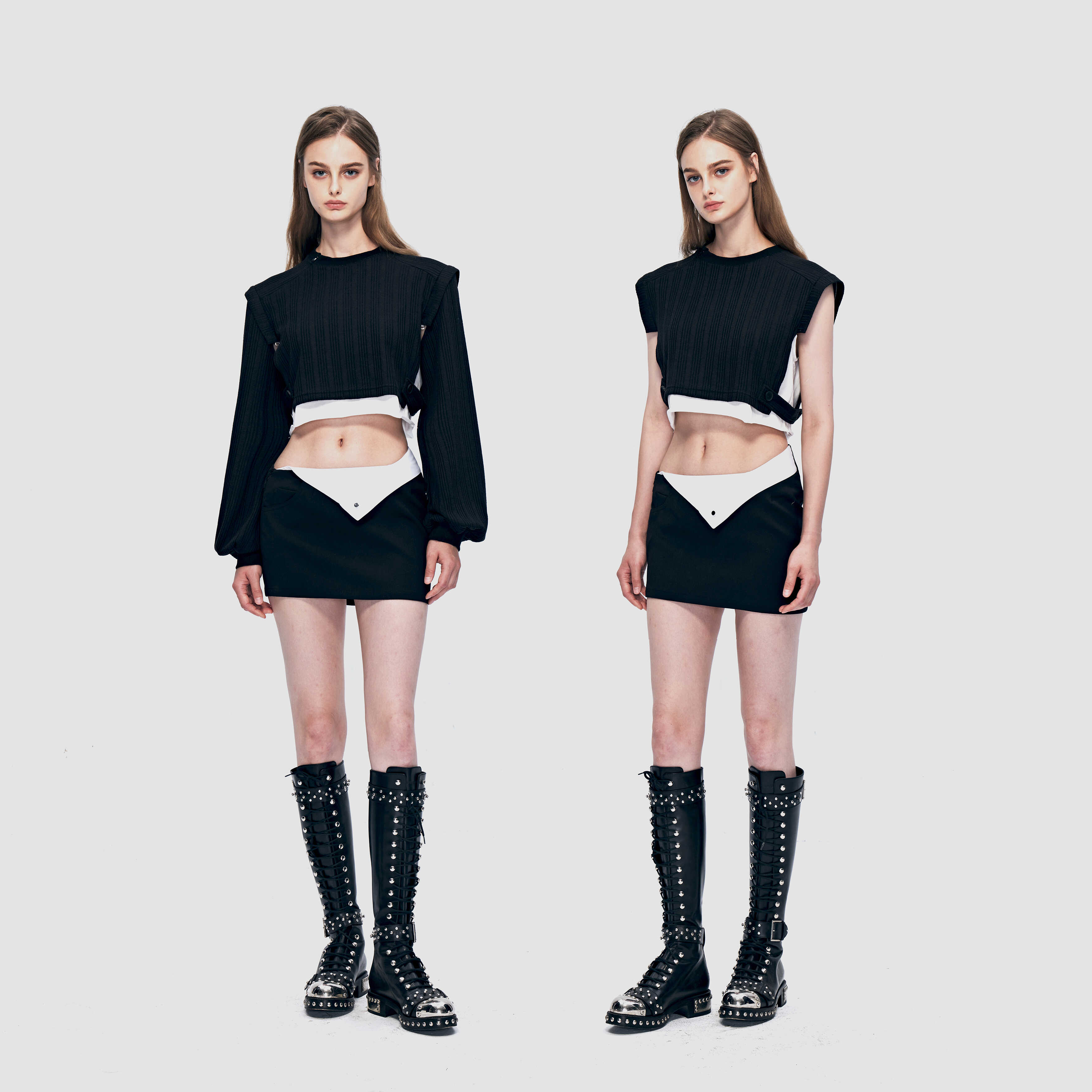 VOWOW IRENE可拆卸袖子运动休闲假两件套针织卫衣短裙套装