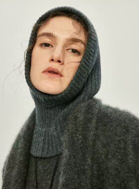 经典羊毛混纺针织巴拉克拉保暖套头毛线法帽女秋冬显脸小气质清冷