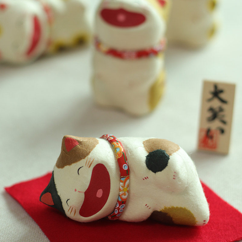 新品日本进口龙虎堂手工艺和纸饰品可爱猫咪兔子达摩御守摆件不倒