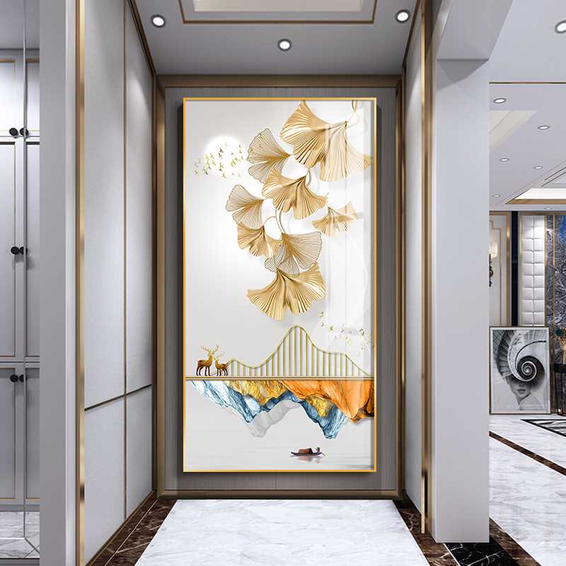 新品入户玄关装饰画客厅走廊尽头挂画过道背景墙招财大气晶瓷竖联