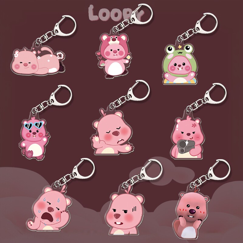Loopy海狸透明亚力克钥匙扣挂件卡通动漫周边饰品UV双面打印吊饰