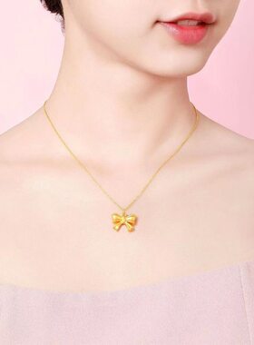 极简轻奢金色蝴蝶结合金项链百搭锁骨链小众设计感女生日韩风格
