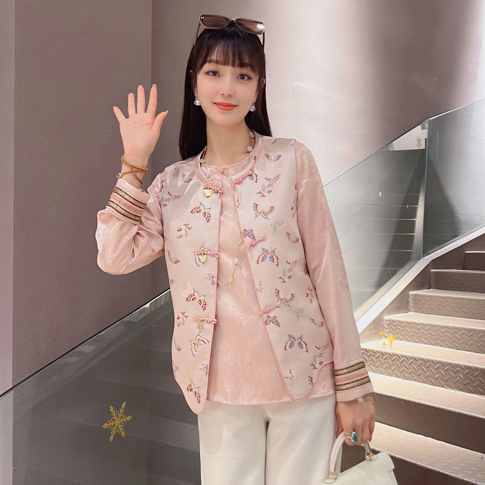 《粉蝶》春季时尚日常气质新中式中国风马甲复古1084