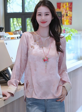 【七七定制】时尚新中式国风百搭显瘦圆领衬衫6548