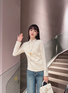 时尚复古中国风设计感新中式立领气质提花衬衫6769