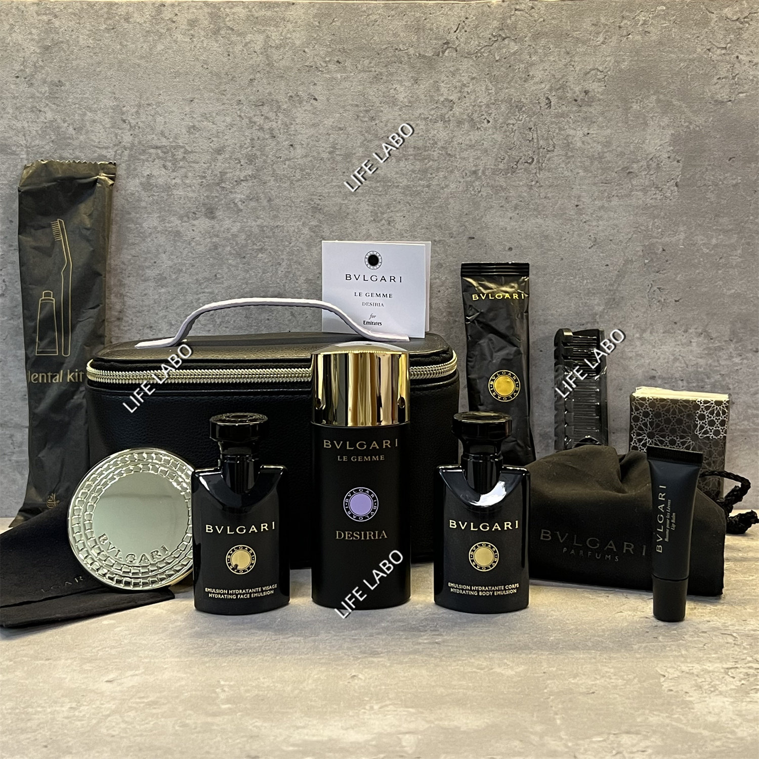Emirates First Class Cosmetic Bag Clutch Black Delicate Leather Pouch Perfume Cream Large Capacity