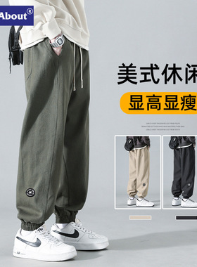 NASA军绿色纯棉工装裤男款春秋季潮牌复古美式高街束脚休闲长裤子