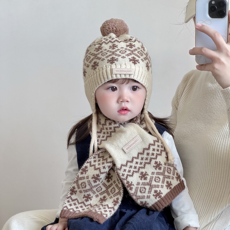 宝宝帽子围巾套装秋冬季雪花毛球儿童保暖毛线帽户外婴儿护耳帽子,童装/婴儿装/亲子装,帽子,淘宝优惠券,粉丝福利购,淘宝优惠卷