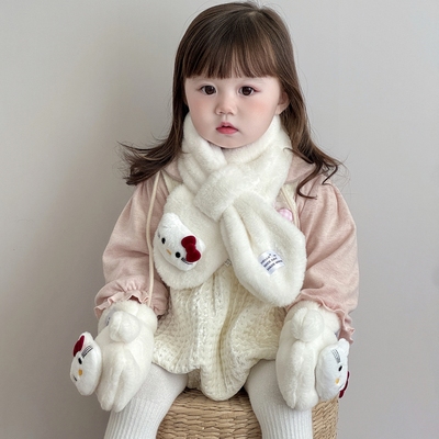 宝宝围巾秋冬季可爱小猫毛绒儿童手套围巾二件套保暖加厚婴儿围脖