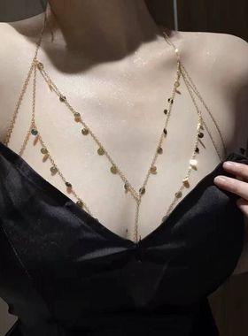 欧美跨境亮片胸链简约冷淡风个性身体链轻奢高级感百搭项饰饰品女