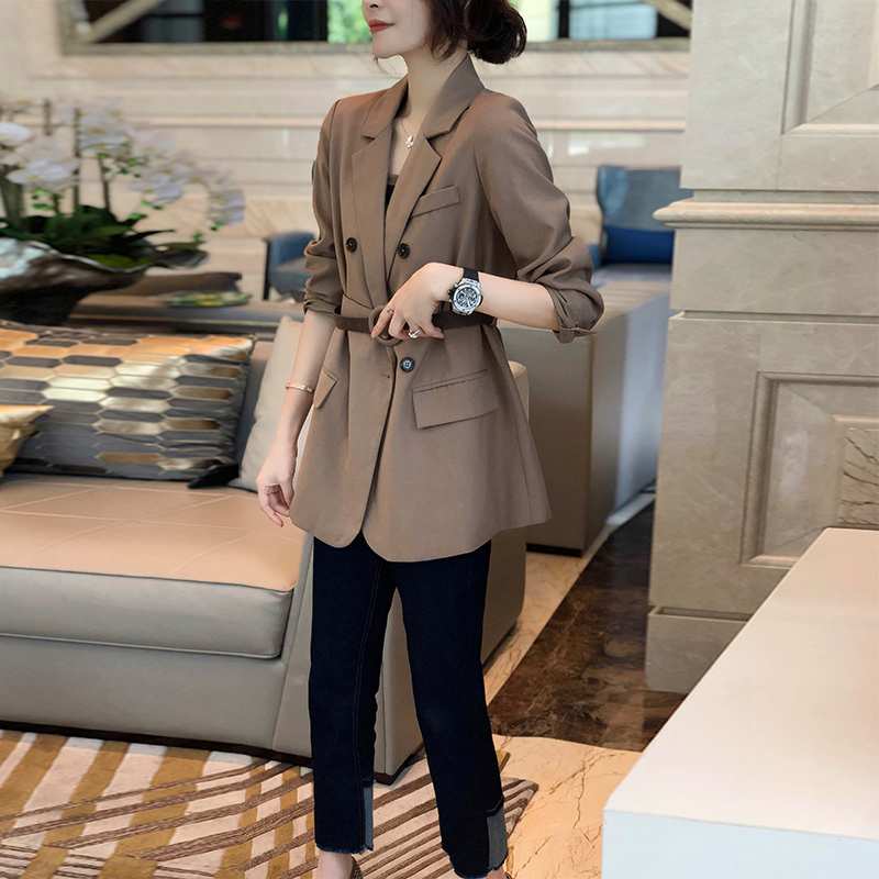 咖啡色西装外套女收腰气质韩版小西服上衣欧货潮秋