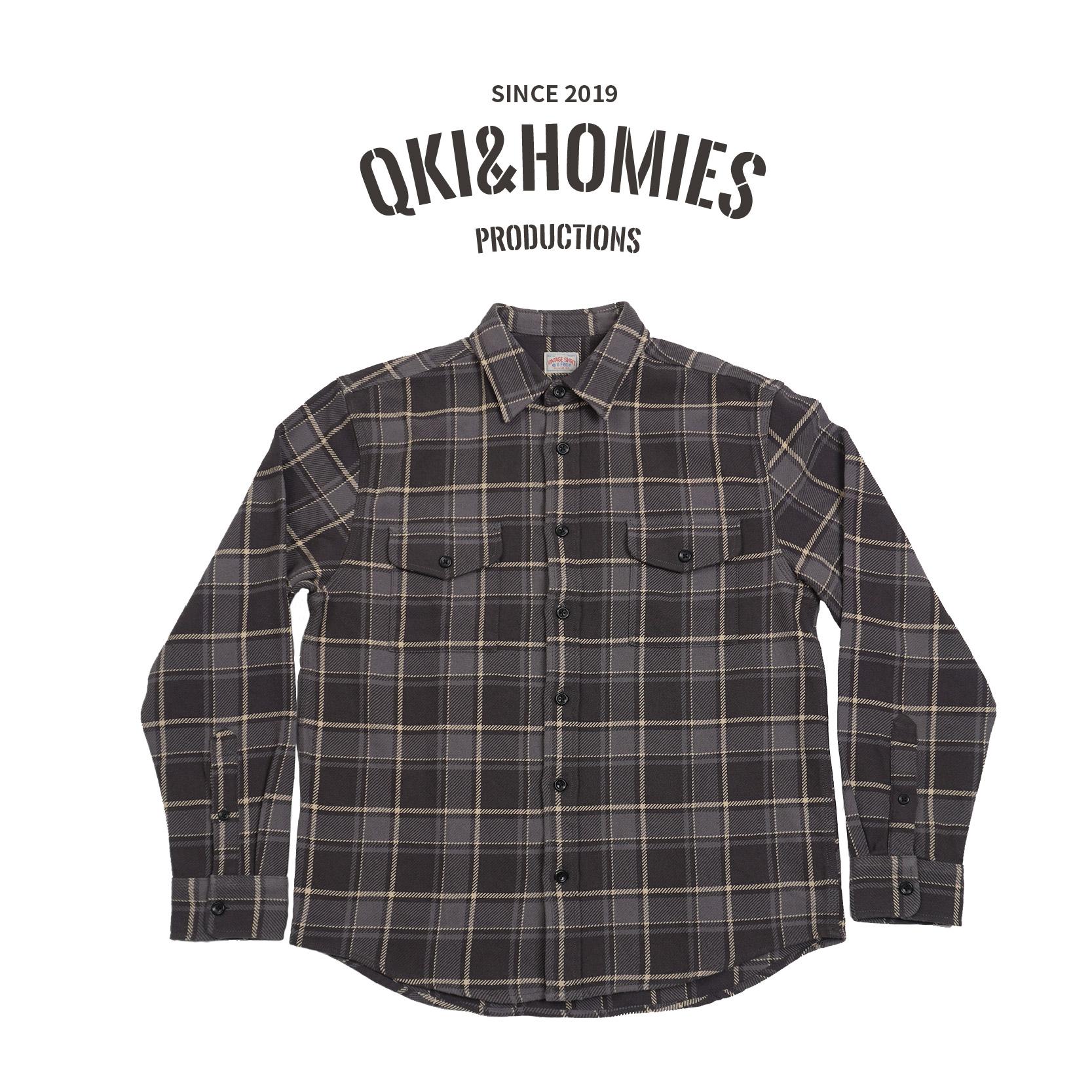 Qki翻领长袖复古衬衫上衣不掉色