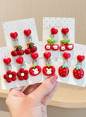 2026新款高颜值新年儿童草莓耳夹女无耳洞防痛可爱女孩过年红色耳