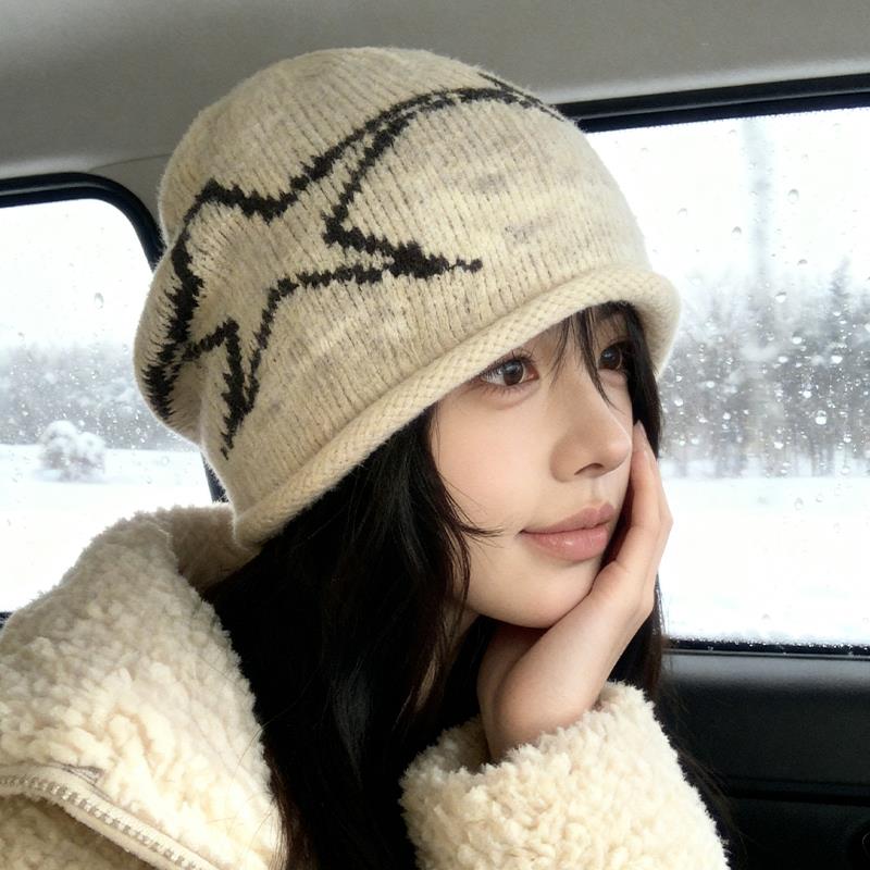 大头围针毛小线帽子女25MJ-XXD秋冬织季包头宽松显脸暖百搭加厚保