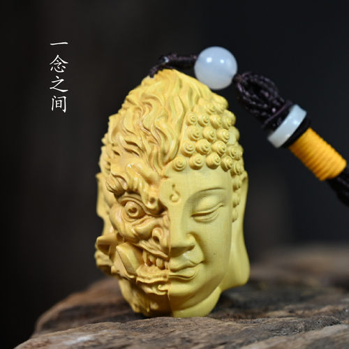莆田文玩挂件佛魔黄杨木手把件