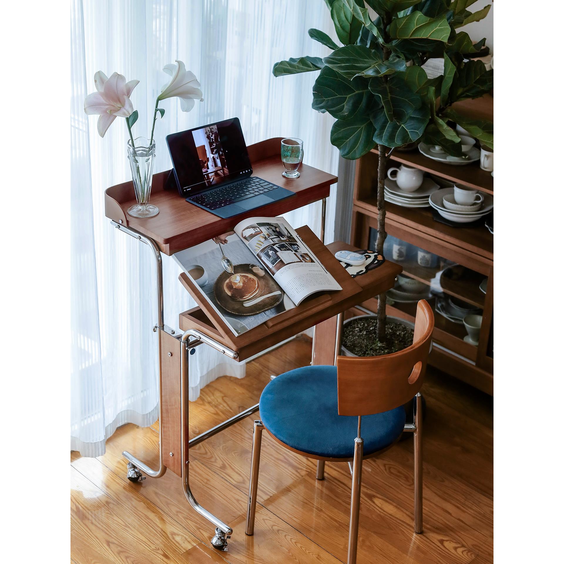 中古实木豪斯折叠移动升降书桌小户型电脑办公学习卧室飘窗床边几