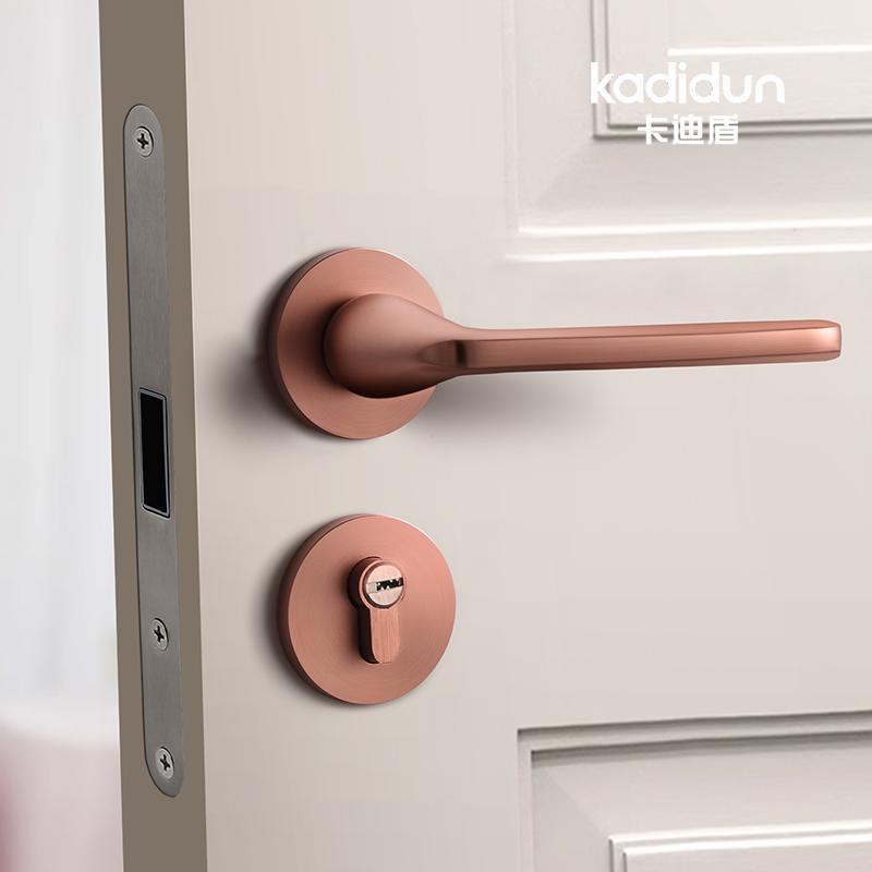玫瑰金室内卧室房门锁家用通用型木门锁把手静音磁吸现代分体锁具