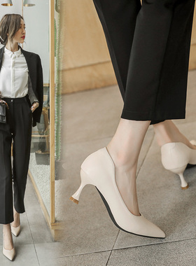 高跟鞋女细跟2026年新款黑色百搭软皮工作鞋性感法式尖头浅口单鞋