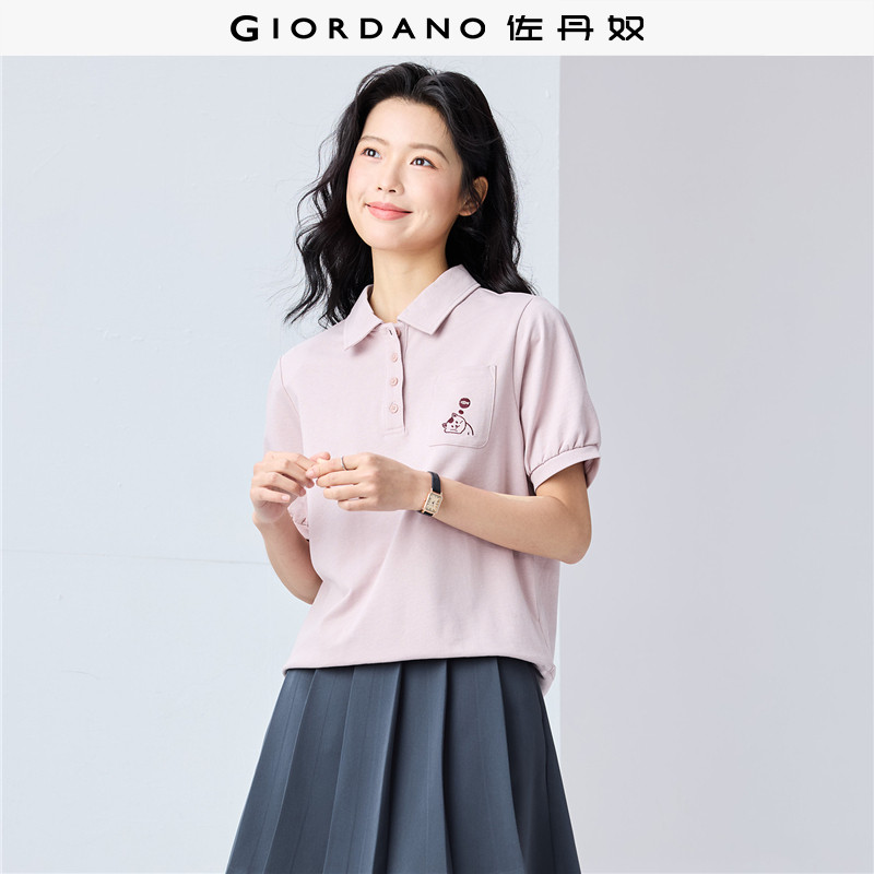 佐丹奴Polo女装纯棉猫咪刺绣口袋针织短袖POLO 13316206