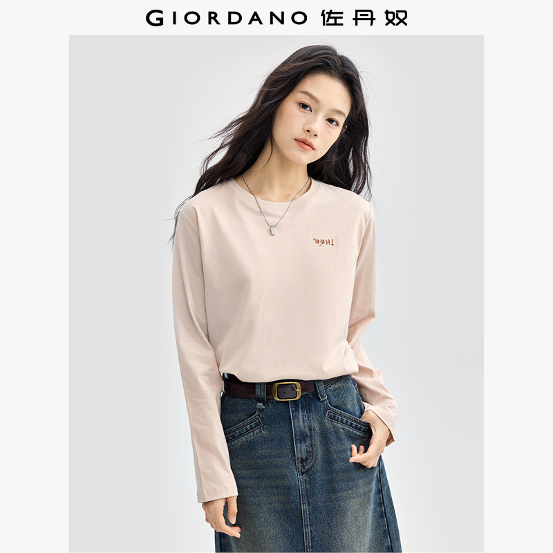 Giordano长袖休闲常规刺绣T恤