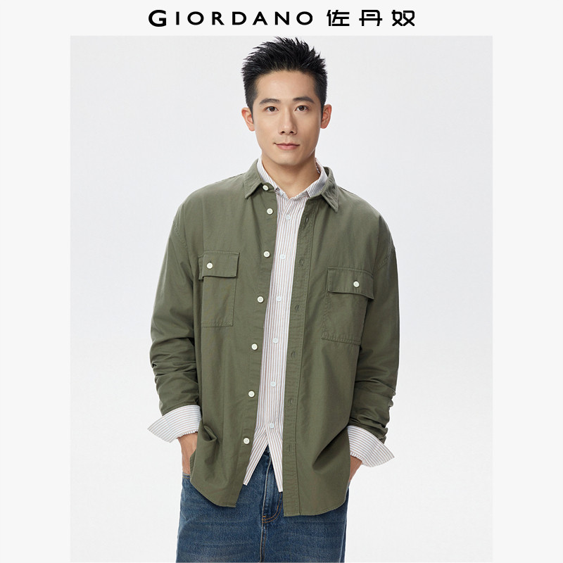佐丹奴衬衫男装纯棉梭织工装贴袋长袖休闲衬衫 01044105