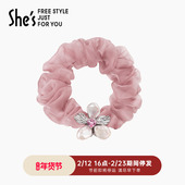 shes茜子艾沫繁星原创优雅贝壳珍珠花朵欧根纱盘发发圈马尾发绳
