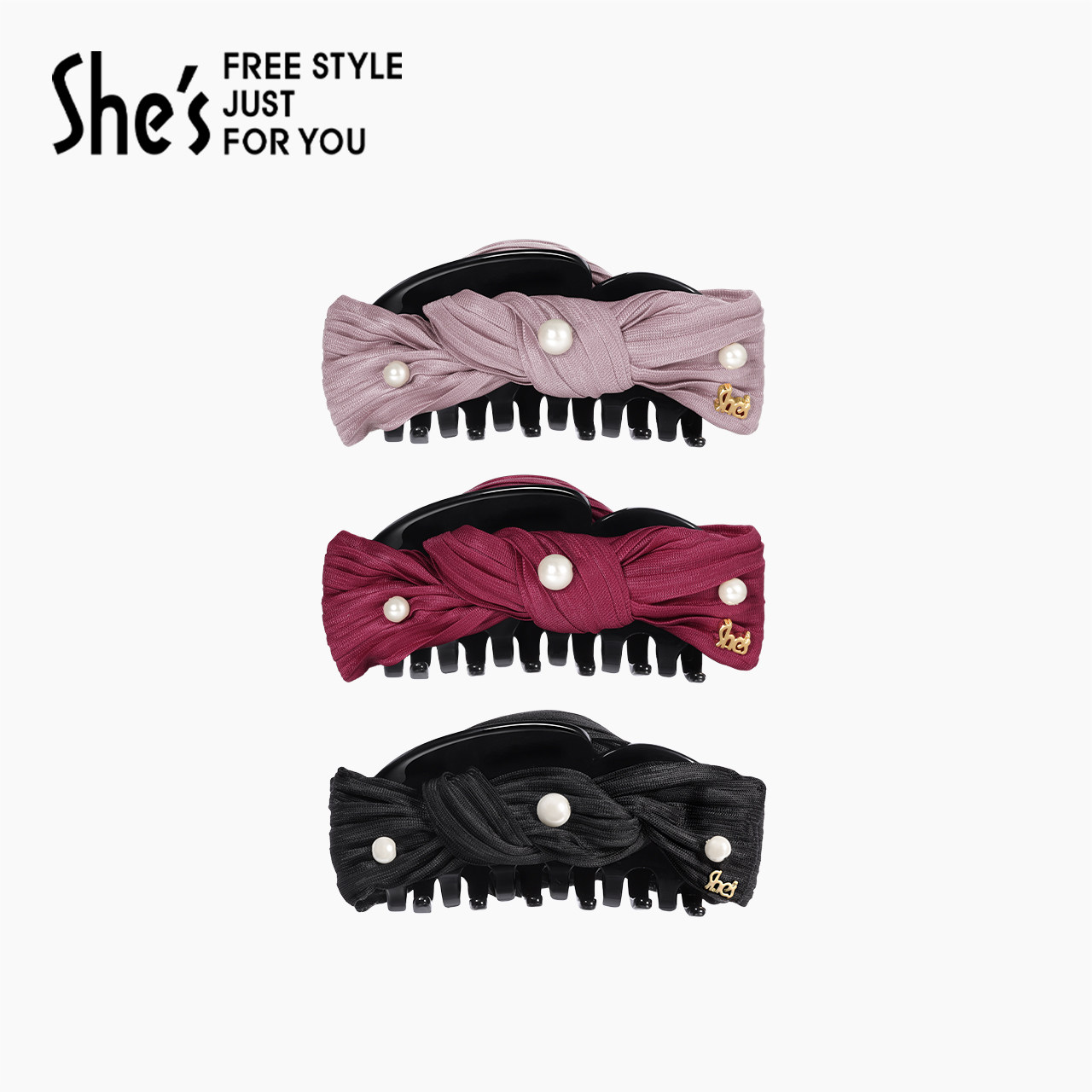 shes茜子经典浪漫手工钉缝工艺珍珠褶皱时尚盘发发抓抓夹鲨鱼夹,饰品/流行首饰/时尚饰品新,发饰,淘宝优惠券,粉丝福利购,淘宝优惠卷