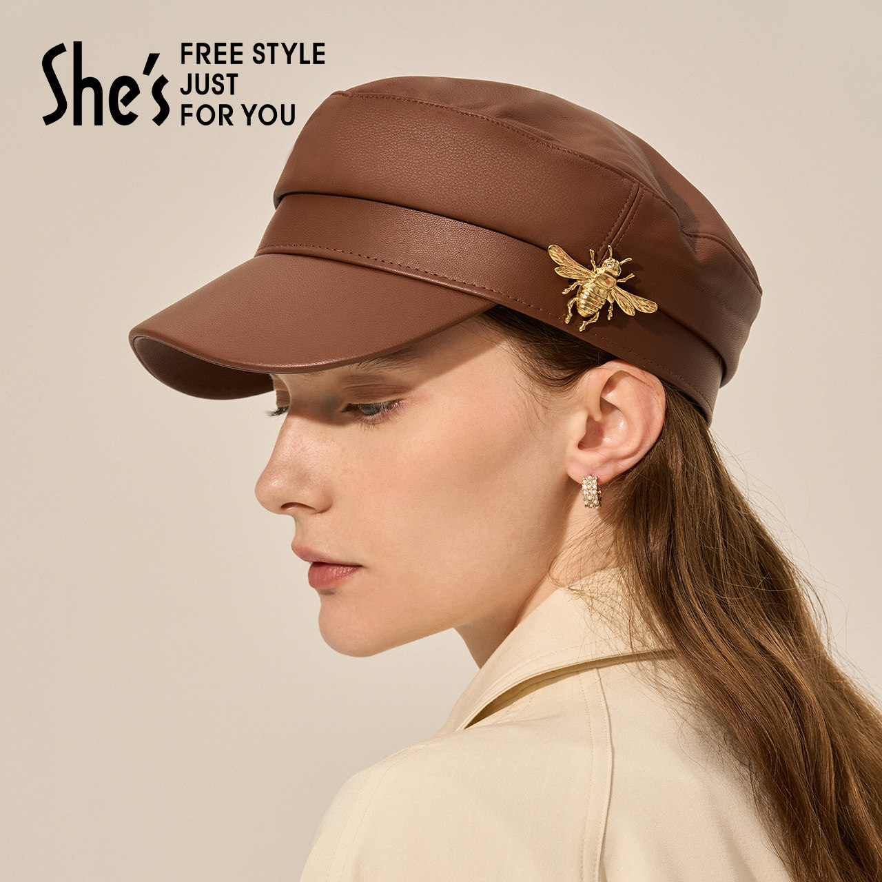 shes茜子轻简循迹知性通勤气质保暖可拆卸胸针羊皮革秋冬女报童帽,服饰配件/皮带/帽子/围巾,帽子,淘宝优惠券,粉丝福利购,淘宝优惠卷