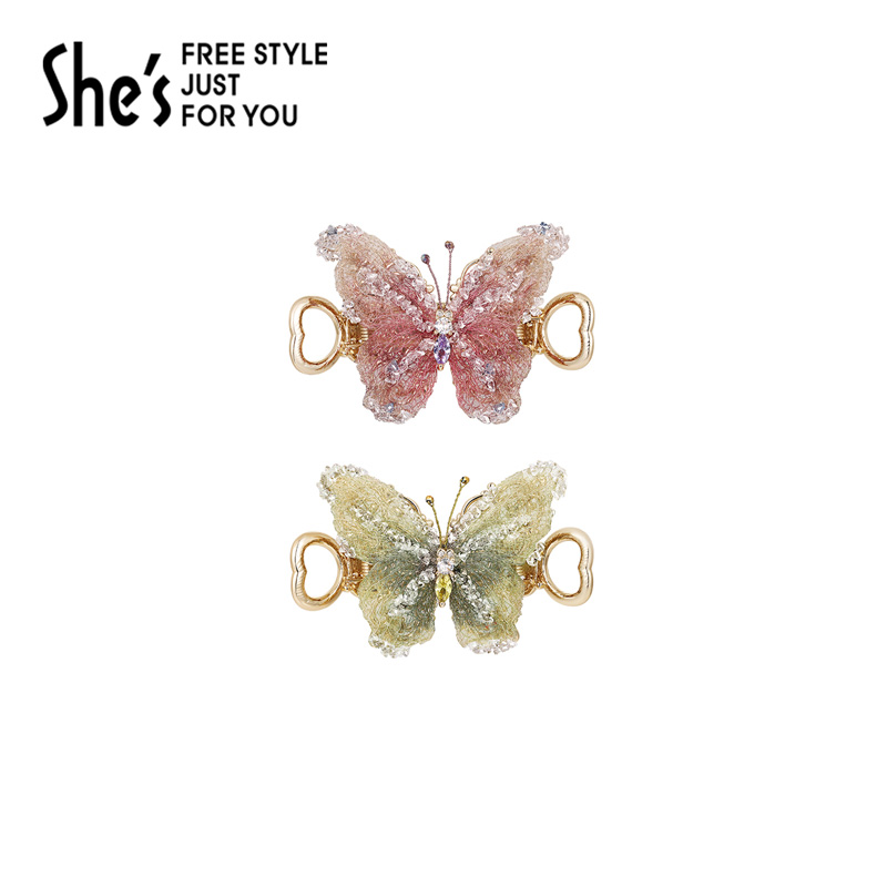 shes茜子螃蟹夹轻奢原创刺绣蝴蝶