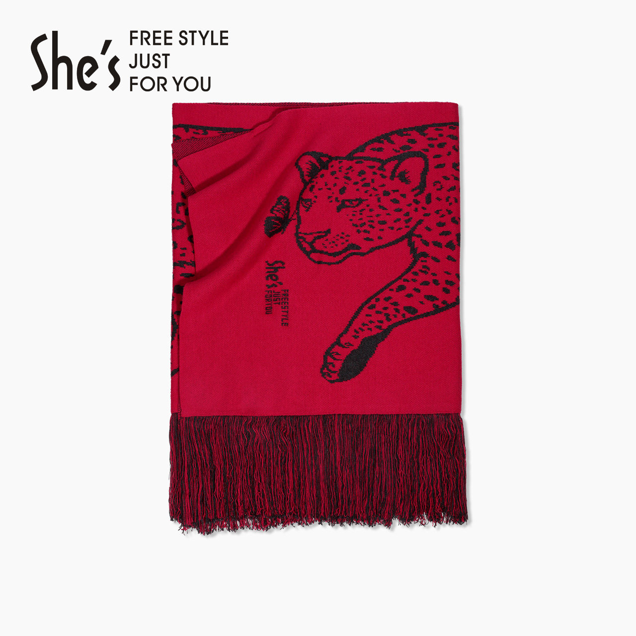 shes茜子配饰原创高级感猎豹图纹针织保暖秋冬长款披肩围巾两用女,服饰配件/皮带/帽子/围巾,围巾/丝巾/披肩,淘宝优惠券,粉丝福利购,淘宝优惠卷